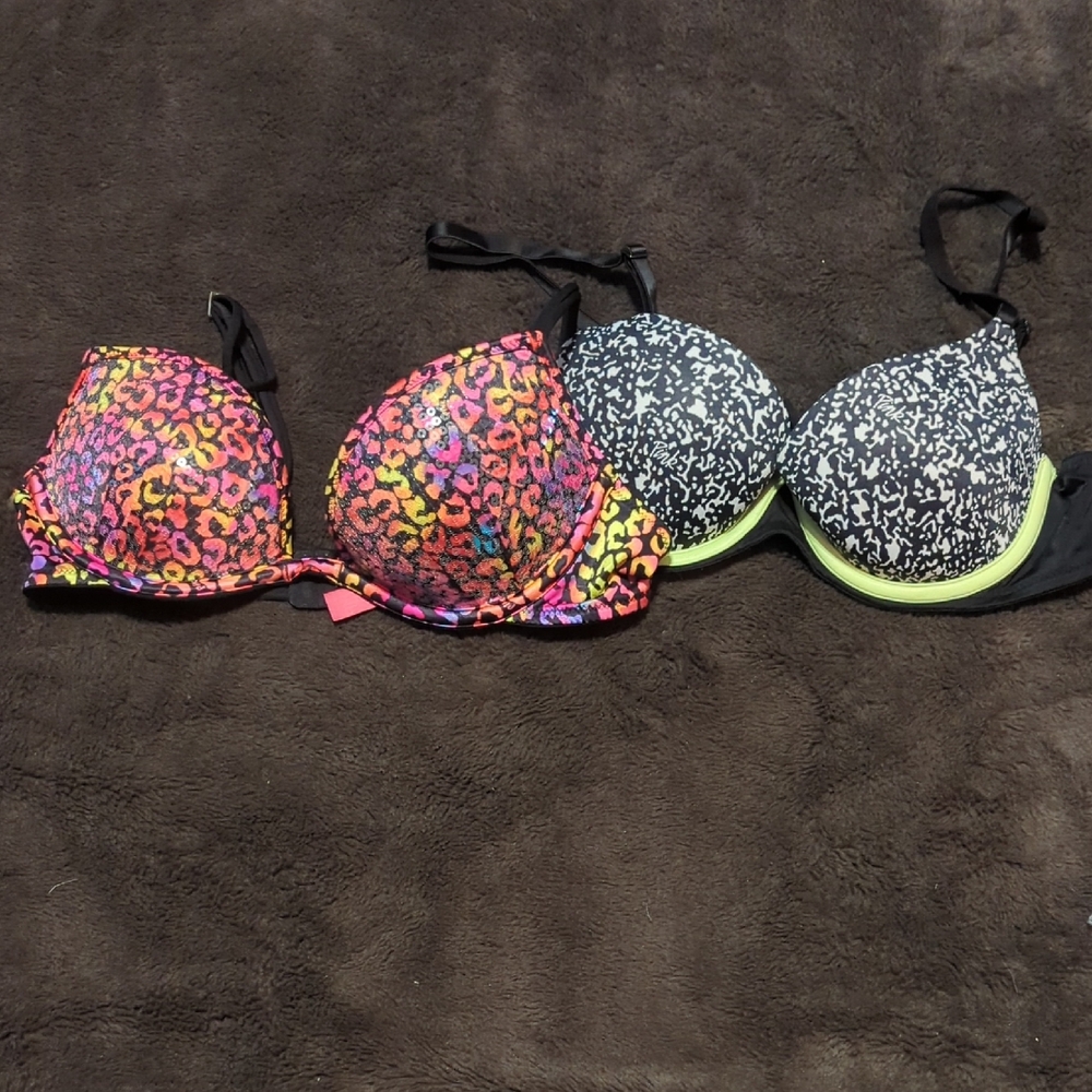 Victoria's Secret Multicolor and Black Leopard Bras